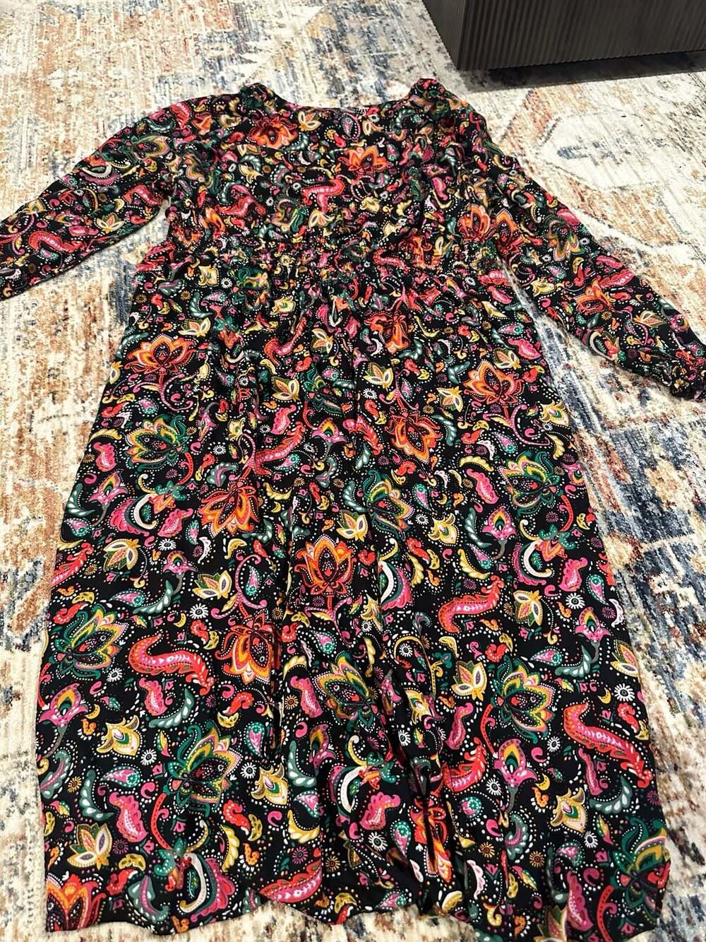 Croft & Barrow Smocked Waist Floral Paisley Long Sleeve Dress